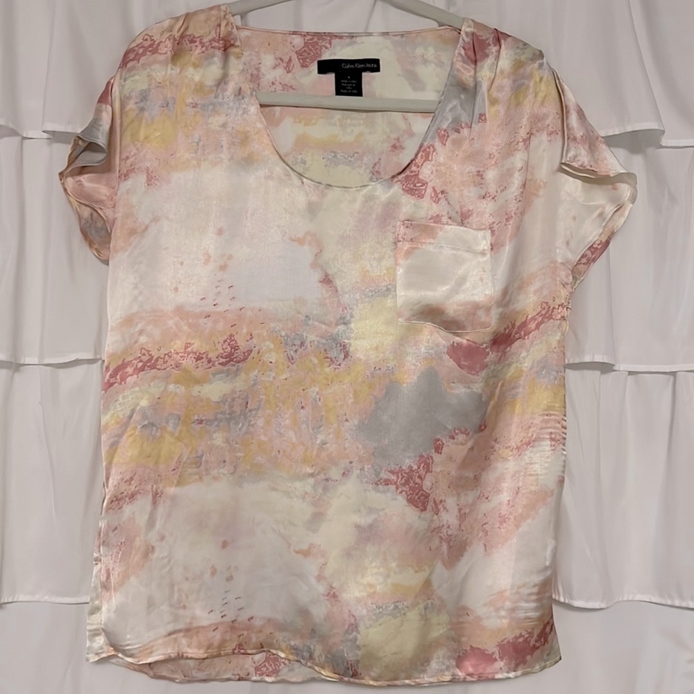 Calvin Klein Multicolor Silky Shirt with Pocket Size Medium